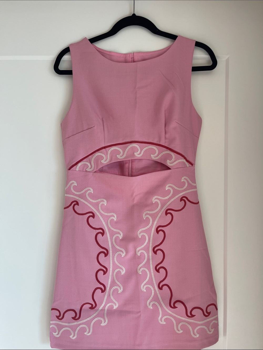 Sleeveless Pink Embroidered Mini Dress
